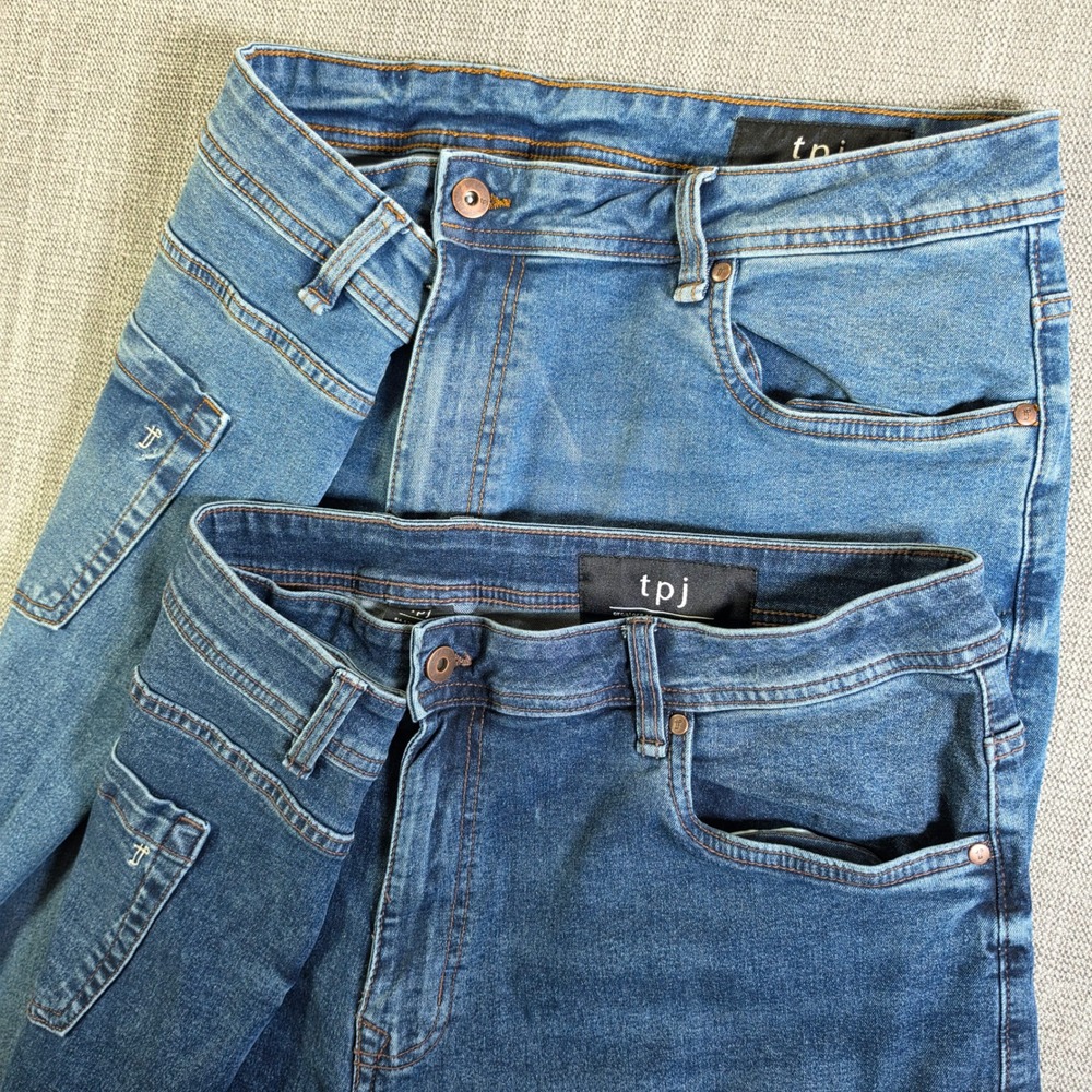 2 Pack Lot! TPJ Jeans Mens 40/36 Blue Thick Thicc Stretch Straight Leg Denim‎